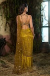 Shop_Shashank Arya_Green Crinkle, Satin, Knit, Net Sequins, Pre-draped Concept Saree With Blouse _at_Aza_Fashions