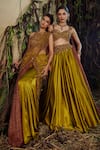 Buy_Shashank Arya_Green Crinkle, Satin, Knit, Net Sequins, Pre-draped Concept Saree With Blouse 