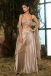 Shashank Arya_Gold Georgette, Organza Beads, Crystals, Tassels Textured Blouse Sharara Set _Online_at_Aza_Fashions