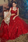 Shashank Arya_Red Tulle Sequins, Crystals, Embroidery, Beads Resham And Work Lehenga Set _Online_at_Aza_Fashions