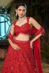 Shashank Arya_Red Tulle Sequins, Crystals, Embroidery, Beads Resham And Work Lehenga Set _at_Aza_Fashions