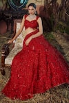 Shop_Shashank Arya_Red Tulle Sequins, Crystals, Embroidery, Beads Resham And Work Lehenga Set 