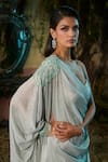 Shashank Arya_Sky Blue Georgette Sequins, Crystals One Shoulder Draped Foiled Saree Gown _Online_at_Aza_Fashions