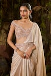 Shashank Arya_Gold Georgette, Tulle Sequins, Crystals Ombré Pre-draped Saree With Blouse _Online_at_Aza_Fashions