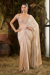 Buy_Shashank Arya_Gold Georgette, Tulle Sequins, Crystals Ombré Pre-draped Saree With Blouse _Online_at_Aza_Fashions