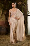 Buy_Shashank Arya_Gold Georgette, Tulle Sequins, Crystals Ombré Pre-draped Saree With Blouse _at_Aza_Fashions