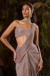 Shashank Arya_Gray Knit Sequins, Crystals Metallic Pleated Pre-draped Saree With Blouse _Online_at_Aza_Fashions