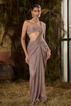 Buy_Shashank Arya_Gray Knit Sequins, Crystals Metallic Pleated Pre-draped Saree With Blouse _at_Aza_Fashions
