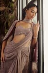 Buy_Shashank Arya_Gray Knit, Organza Beads, Crystals, Embroidered Pre-draped Saree Set With Jacket _Online_at_Aza_Fashions