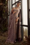 Shop_Shashank Arya_Gray Knit, Organza Beads, Crystals, Embroidered Pre-draped Saree Set With Jacket _Online_at_Aza_Fashions