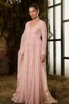 Buy_Shashank Arya_Pink Georgette, Organza Sequins, Crystals V-neck And Embroidered Anarkali Set _at_Aza_Fashions
