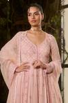 Shashank Arya_Pink Georgette, Organza Sequins, Crystals V-neck And Embroidered Anarkali Set _Online_at_Aza_Fashions