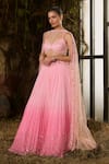 Buy_Shashank Arya_Pink Georgette, Tulle Sequins, Stones, Crystals, Ombre And Work Lehenga Set _at_Aza_Fashions