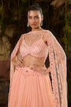 Shashank Arya_Peach Georgette, Tulle Sequins, Crystals, Stones, Ombre And Work Lehenga Set _Online_at_Aza_Fashions
