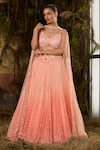 Shop_Shashank Arya_Peach Georgette, Tulle Sequins, Crystals, Stones, Ombre And Work Lehenga Set _Online_at_Aza_Fashions