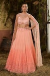 Buy_Shashank Arya_Peach Georgette, Tulle Sequins, Crystals, Stones, Ombre And Work Lehenga Set _at_Aza_Fashions