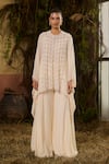 Buy_Shashank Arya_Ivory Georgette, Crepe, Shantoon Embroidered Kaftan Kurta And Sharara Set _Online_at_Aza_Fashions