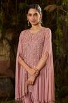 Shashank Arya_Pink Georgette, Crepe Round Neck Sequin Embroidered Cape And Dhoti Pant Set _Online_at_Aza_Fashions