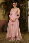Buy_Shashank Arya_Peach Georgette, Tulle Sequins, Crystals And Embroidered Kurta Sharara Set _at_Aza_Fashions