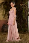 Buy_Shashank Arya_Peach Georgette, Tulle Sequins, Crystals And Embroidered Kurta Sharara Set _Online_at_Aza_Fashions