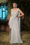 Buy_Shashank Arya_Blue Georgette, Tulle Crystals, And Embroidered Concept Saree With Blouse _at_Aza_Fashions