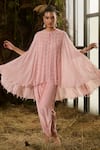 Buy_Shashank Arya_Pink Georgette, Crepe Sequins, Embroidery Keyhole Neck And Dabka Cape Kurta Set _at_Aza_Fashions