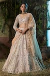 Shashank Arya_Multi Color Dupion, Organza Sequins, Pearls, Zari, Bridal Kali Lehenga Set _at_Aza_Fashions