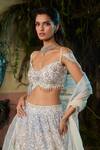 Shashank Arya_Blue Dupion, Organza Sequins, Pearls, Embroidery, Metallic Thread Lehenga Set _Online_at_Aza_Fashions