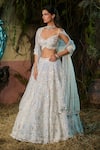Shop_Shashank Arya_Blue Dupion, Organza Sequins, Pearls, Embroidery, Metallic Thread Lehenga Set _Online_at_Aza_Fashions