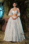 Buy_Shashank Arya_Blue Dupion, Organza Sequins, Pearls, Embroidery, Metallic Thread Lehenga Set _at_Aza_Fashions