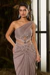 Shashank Arya_Gray Tulle, Knit Crystals One Shoulder Metallic Pleated Saree Gown _Online_at_Aza_Fashions