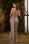 Shop_Shashank Arya_Gray Tulle, Knit Crystals One Shoulder Metallic Pleated Saree Gown _at_Aza_Fashions
