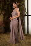 Buy_Shashank Arya_Gray Tulle, Knit Crystals One Shoulder Metallic Pleated Saree Gown _Online_at_Aza_Fashions