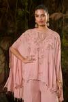 Shashank Arya_Pink Georgette, Crepe Sequins, Embroidery, Metallic Cape Kurta Sharara Set _Online_at_Aza_Fashions