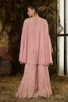 Shop_Shashank Arya_Pink Georgette, Crepe Sequins, Embroidery, Metallic Cape Kurta Sharara Set _at_Aza_Fashions
