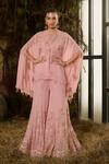 Buy_Shashank Arya_Pink Georgette, Crepe Sequins, Embroidery, Metallic Cape Kurta Sharara Set _at_Aza_Fashions