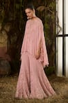 Buy_Shashank Arya_Pink Georgette, Crepe Sequins, Embroidery, Metallic Cape Kurta Sharara Set _Online_at_Aza_Fashions