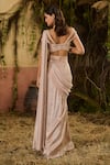Shop_Shashank Arya_Peach Georgette, Dupion Sequins, Crystals, Metallic Pre-draped Saree With Blouse _at_Aza_Fashions
