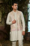 Shashank Arya_Mint Dupion, Silk, Rayon, Jacquard Embroidery, Resham And Nehru Jacket Set _Online_at_Aza_Fashions
