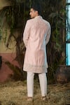 Shop_Shashank Arya_Peach Dupion, Rayon, Jacquard, Silk, Cotton Embroidery, Gota Patti, Sherwani Set _at_Aza_Fashions