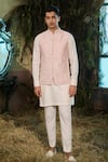 Buy_Shashank Arya_Peach Dupion, Rayon, Jacquard, Silk, Cotton Embroidered Nehru Jacket And Kurta Set _at_Aza_Fashions