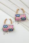 Shop_Krutiarts_Pink Embroidery, Beads Rani Earrings _at_Aza_Fashions