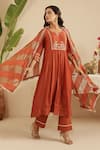 Buy_Gulabik Jaipur_Orange Chanderi, Cotton, Tissue Embroidery, Lace Rust Hand Embroidred Kurta Set _Online_at_Aza_Fashions