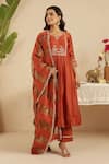 Buy_Gulabik Jaipur_Orange Chanderi, Cotton, Tissue Embroidery, Lace Rust Hand Embroidred Kurta Set _at_Aza_Fashions