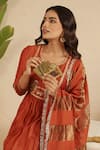 Shop_Gulabik Jaipur_Orange Chanderi, Cotton, Tissue Embroidery, Lace Rust Hand Embroidred Kurta Set _Online_at_Aza_Fashions