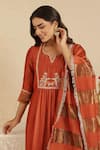 Buy_Gulabik Jaipur_Orange Chanderi, Cotton, Tissue Embroidery, Lace Rust Hand Embroidred Kurta Set 