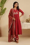Buy_Gulabik Jaipur_Maroon Cotton, Chanderi Embroidery, Lace, Zari Split Hand Embroidred Kurta Set _at_Aza_Fashions