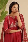 Gulabik Jaipur_Maroon Cotton, Chanderi Embroidery, Lace, Zari Split Hand Embroidred Kurta Set _at_Aza_Fashions