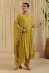 Shop_Gulabik Jaipur_Green Chanderi, Cotton Embroidery, Sequins, Mehendi Zardozi Work Kurta Set _Online_at_Aza_Fashions