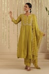 Buy_Gulabik Jaipur_Green Chanderi, Cotton Embroidery, Sequins, Mehendi Zardozi Work Kurta Set _at_Aza_Fashions